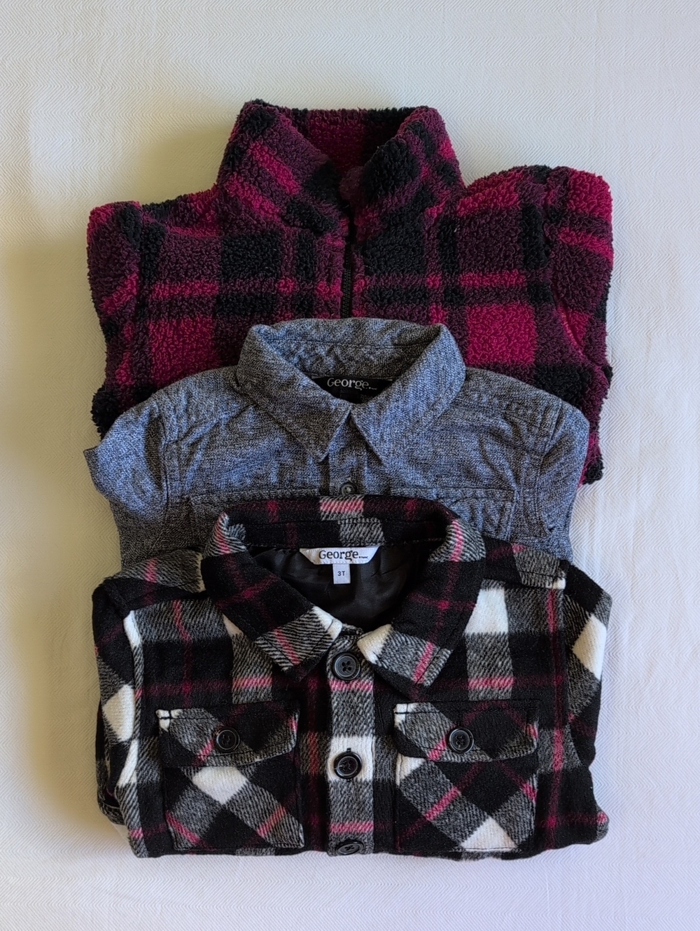 George 3T Lot of 3 Plaid Shacket Sherpa Popover Fleece & Flannel Bundle Fall